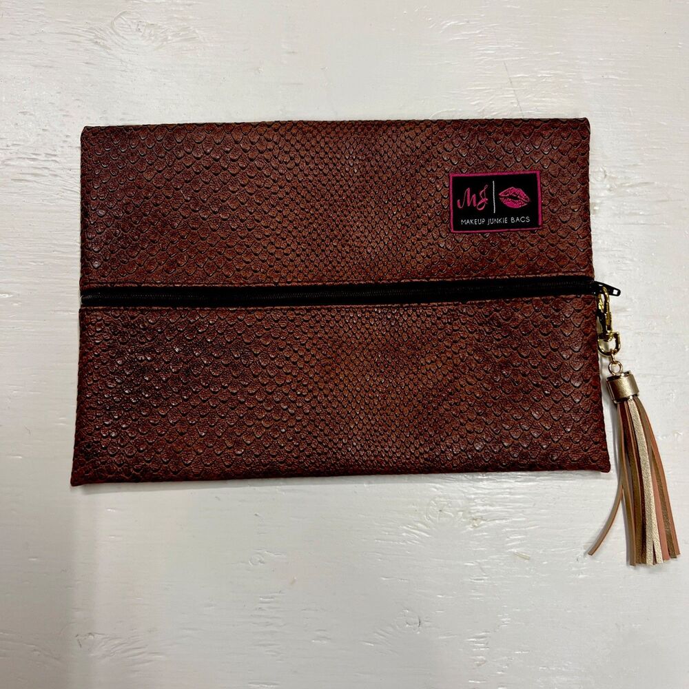 Makeup Junkies Red Textured Vixen Reptile Makeup Bag 11x8 NWOT